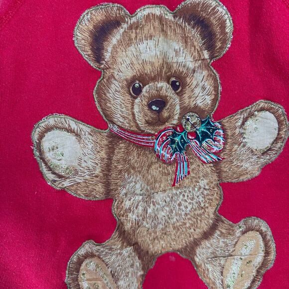 Vintage Teddy Bear Christmas Crew Neck Sweater Red Youth Medium 10/12 - Picture 4 of 9